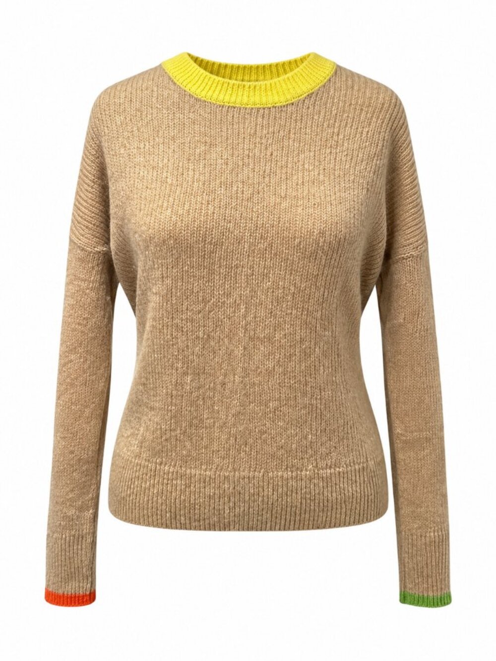 SUNDRY lightweight knit tan colourblock sweater - wool & cashmere - size 1 (S)